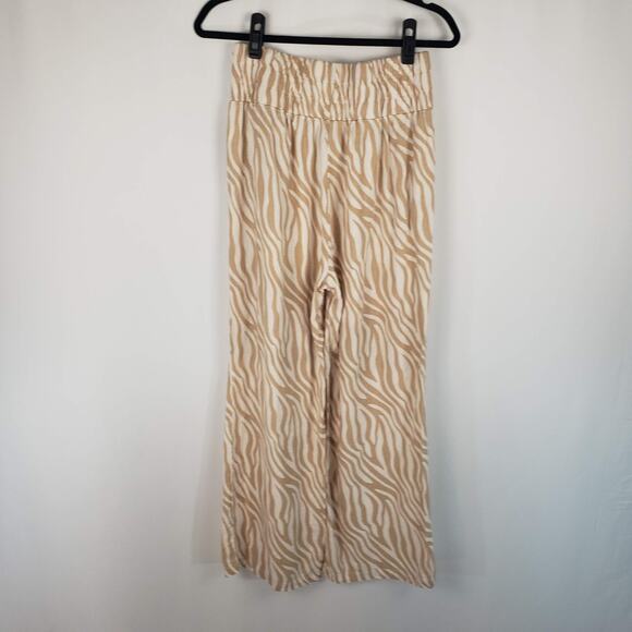 Sincerely Jules Linen Blend Zebra Print Elastic High Rise Straight Leg Pant L - Picture 2 of 11